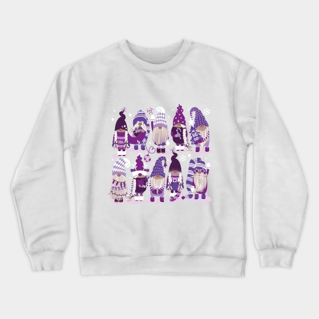 Let it gnome // spot // monochromatic violet little Santa's helpers preparing for Christmas Crewneck Sweatshirt by SelmaCardoso